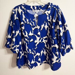 Chico's floral cotton blend 3/4  Balloon sleeve notch neck top Sz 20